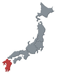 Obraz premium Map of Japan, Kyushu-Okinawa highlighted