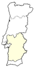 Obraz premium Map of Portugal, Alentejo highlighted