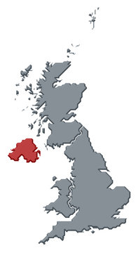 Map of United Kingdom, Northern Ireland highlighted