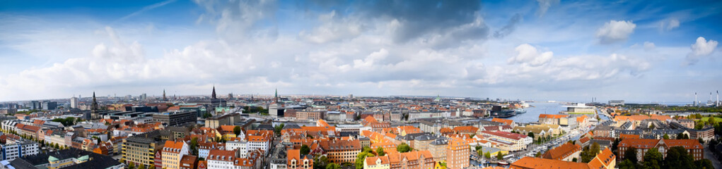 Panoramic of Copenhagen, Denmark. Cloud sky