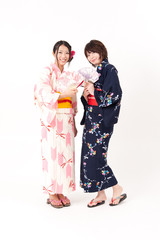 a portrait of japanese kimono women