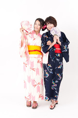 a portrait of japanese kimono women