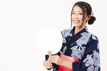 japanese kimono woman with blank fan