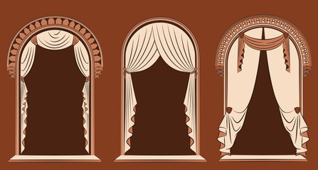 The vintage interior with curtain. Vector