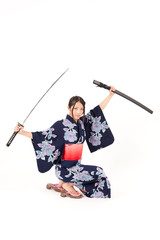 japanese kimono woman with samurai sword