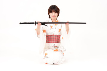 japanese kimono woman with samurai sword