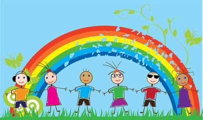 Obraz na płótnie Canvas vector funny people and rainbow