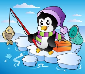 Fototapeta premium Cartoon fishing penguin