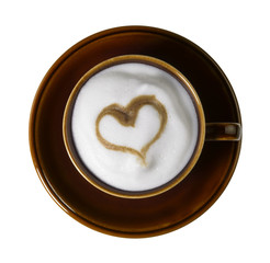 brown porcelain cup with marbled milk froth
