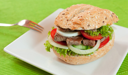 Sandwich with beef and vegetables