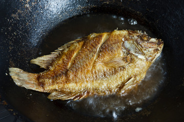 Fish frying in hot oil