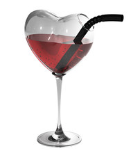 Heart shaped glass with red liquid