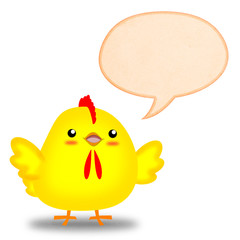 cute chicken cartoon speaking with text box, isolated on white