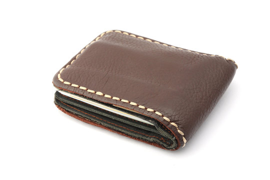 brown leather wallet isolated.