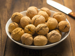 close up of a bowl of walnuts