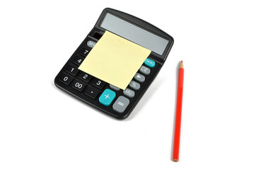 Fototapeta premium Post-it note ,calculator and pencils