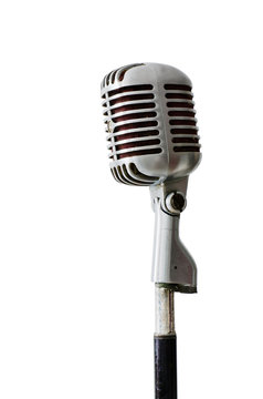 Old Chrome microphone on white