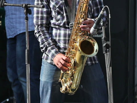 Man playing with saxophone on the concert