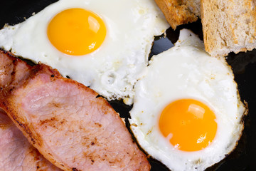 Irish breakfast with two eggs, bacon and toast