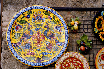 Decorated plates in San Gimignano Tuscany Italy