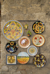 Decorated plates in San Gimignano Tuscany Italy