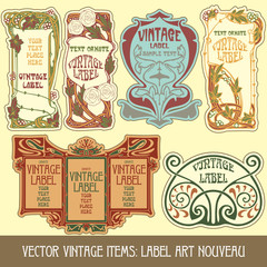 vector vintage items: label art nouveau