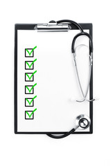 Clipboard with checklist and stethoscope isolated with path incl