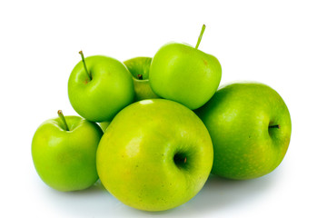 ripe green apples isolated on white