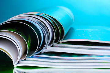 magazine on blue background