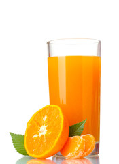 Tangerines and juice glass isolated on white