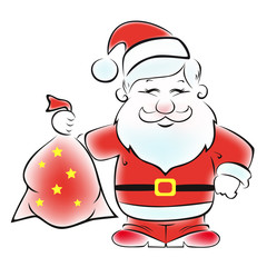 Симпатичный векторный Санта с мешком подарков.