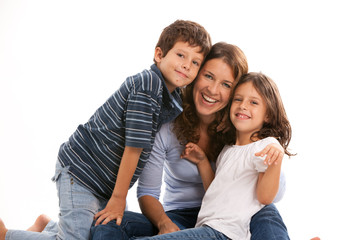 Happy family on a white background