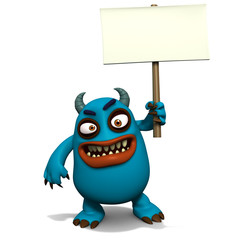 monster holding blank board