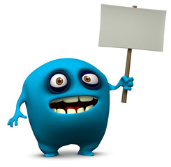blue monster holding blank board