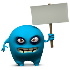 blue monster holding blank board