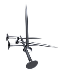 chiodi in acciaio su sfondo bianco