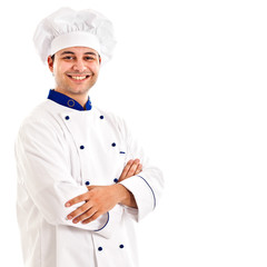 Smiling chef isolated on white