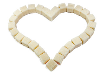 Heart from slices of the white refined sugar..