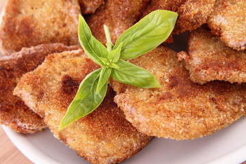 Fried Soy Meat decorated with basil