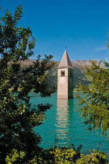Naklejka premium Resia lake (Alto Adige, Italy) - The submerged tower