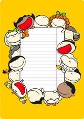 Vertical school theme frame with kids