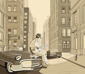 Peel and stick wall murals Best sellers Collections guitarist in an old street of New york
