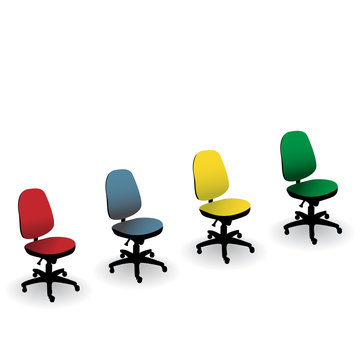 four color office chair isolated on a white - illustration