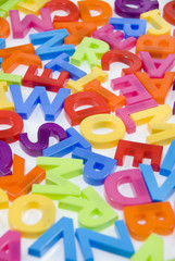 Fototapeta premium Brightly Colored Childrens Toy Magnetic Alphabet Letters