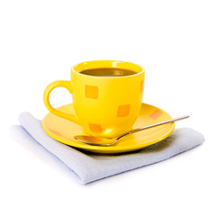 Glass cup of tea with lemon