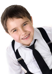 Portrait of happy joyful beautiful little boy isolated on white