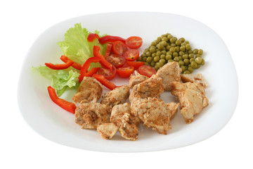 chicken with peas on a plate