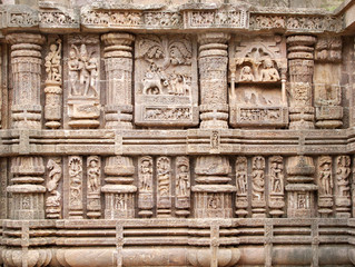 Beautiful sculptures showing giraffes and elephants, Sun temple