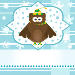 cartoon cute owl winter greetings card vector