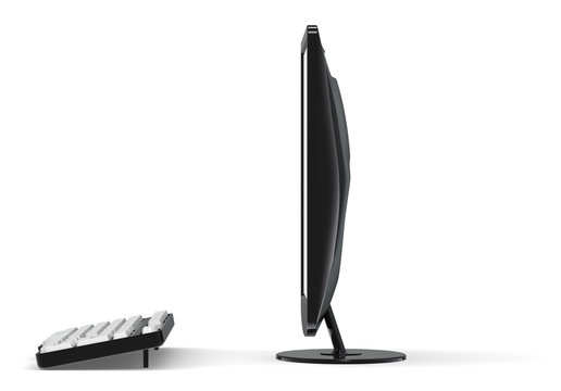 Workstation. Computer Screen and keyboard. Side view